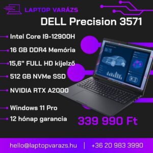 Dell Precision 3571 Gamer/Workstation Laptop – AI-ra, CAD-re és Munkára